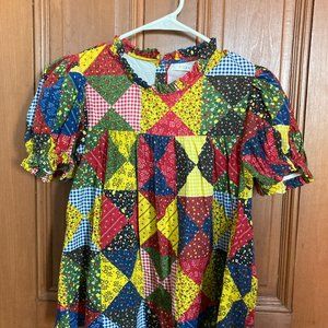 DOEN ALIDA TOP -- COUNTRYSIDE PATCHWORK PRINT ~~ M, EUC